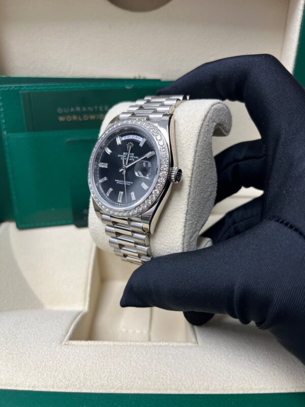 Rolex Day-Date 40 White Gold Day-Date 40 Watch - White Gold Bezel - Black Baguette Diamond Dial 228349RBR - Image 10