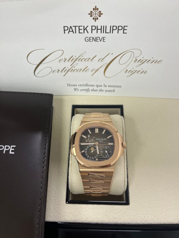 Patek Philippe Nautilus Moon Phase Rose Gold 40mm Brown Black Dial 5712/1R-001 - Image 6
