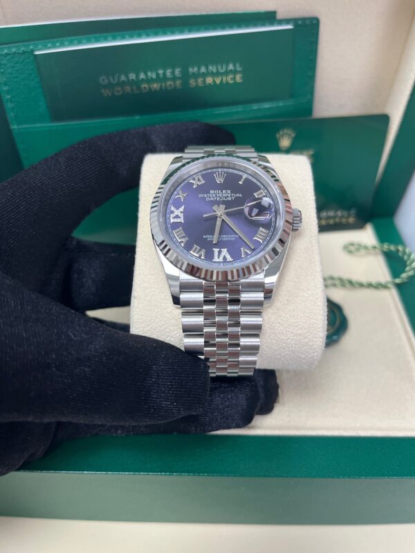 Rolex Datejust 36 Fluted Bezel Aubergine Purple Diamond Roman VI and IX Dial Jubilee Bracelet (Ref# 126234) - Image 2