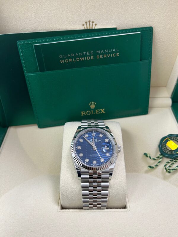 Rolex Datejust 36 Fluted Bezel Bright Blue Fluted Motif Diamond Dial Jubilee Bracelet 126234 - Image 2