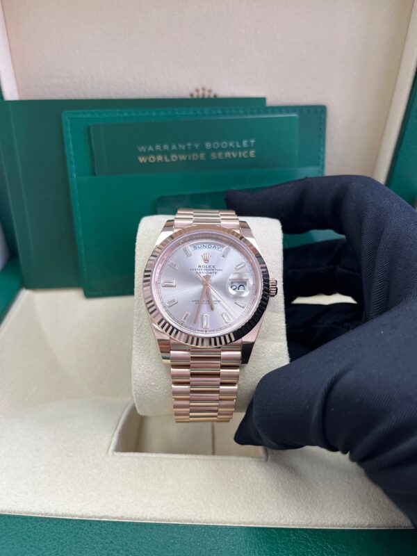 Rolex Day-Date 40 Fluted Bezel Sundust Baguette Diamond Dial President Bracelet 228235 - Image 10