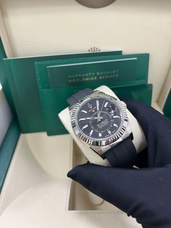 Rolex Sky-Dweller White Gold Fluted Bezel Black Index Dial Oysterflex Strap 336239 - Image 12