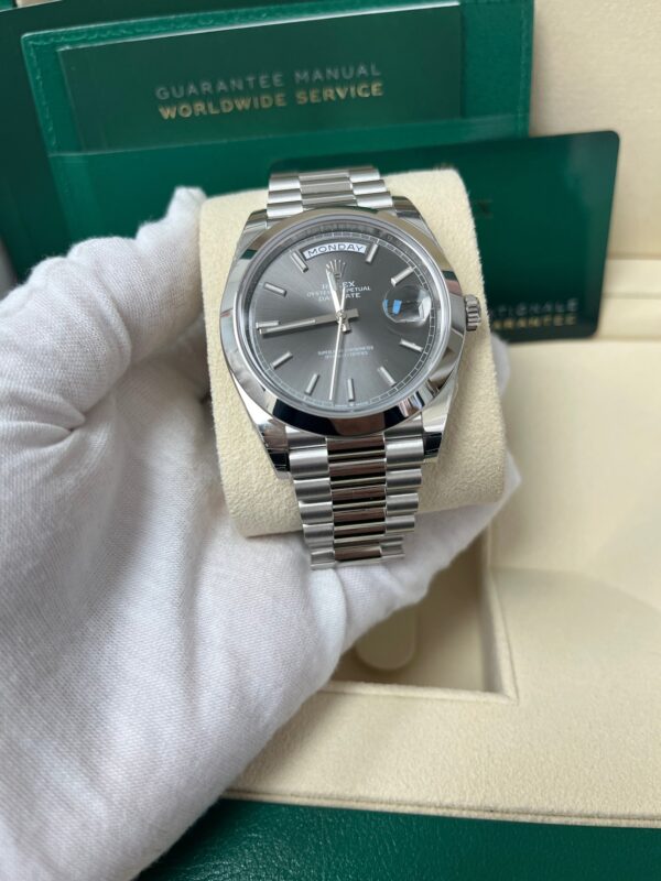 Rolex Day-Date 40mm Platinum/ Grey Dial Smooth Bezel Index Dial (Reference 228206) - Image 5
