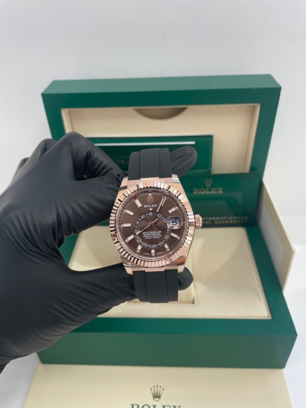 Rolex Sky-Dweller 42mm Rose Gold Chocolate Index Dial Oysterflex Bracelet (Ref # 326235) - Image 7