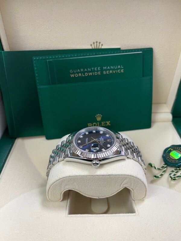 Rolex Datejust 41 Fluted Bezel Blue Diamond Dial Jubilee Bracelet 126334 - Image 9