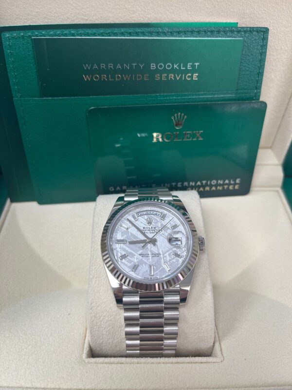 Rolex Day-Date 40mm Meteorite Baguette Dial White Gold Fluted Bezel Reference # 228239 - Image 6
