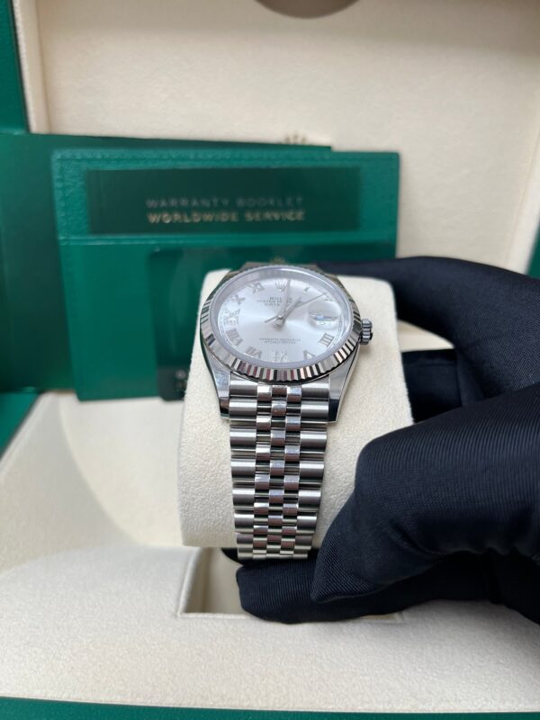 Rolex Datejust 36 Steel Datejust 36mm Fluted Bezel Silver Diamond Roman VI and IX Dial Jubilee 126234 - Image 11