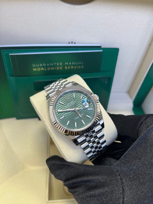 Rolex Datejust 41mm White Gold/Steel Mint Green Fluted Motif Index Fluted Bezel Jubilee Reference #126334 - Image 3