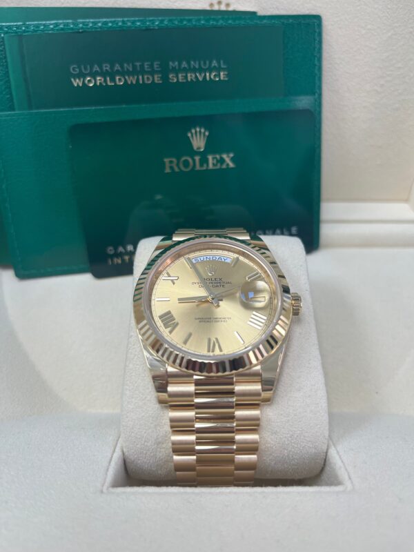 Rolex Day-Date 40 Yellow Gold Champagne Roman Dial Fluted Bezel (Ref # 228238) - Image 2