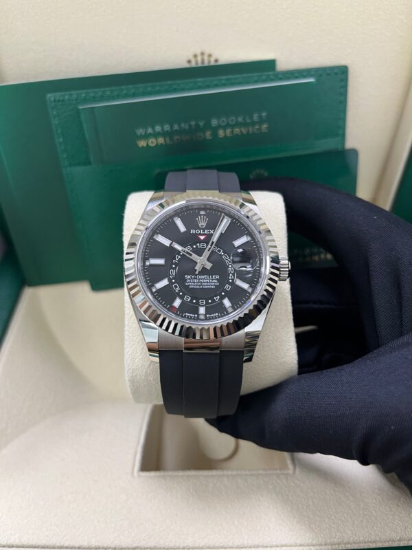 Rolex Sky-Dweller White Gold Fluted Bezel Black Index Dial Oysterflex Strap 336239 - Image 11