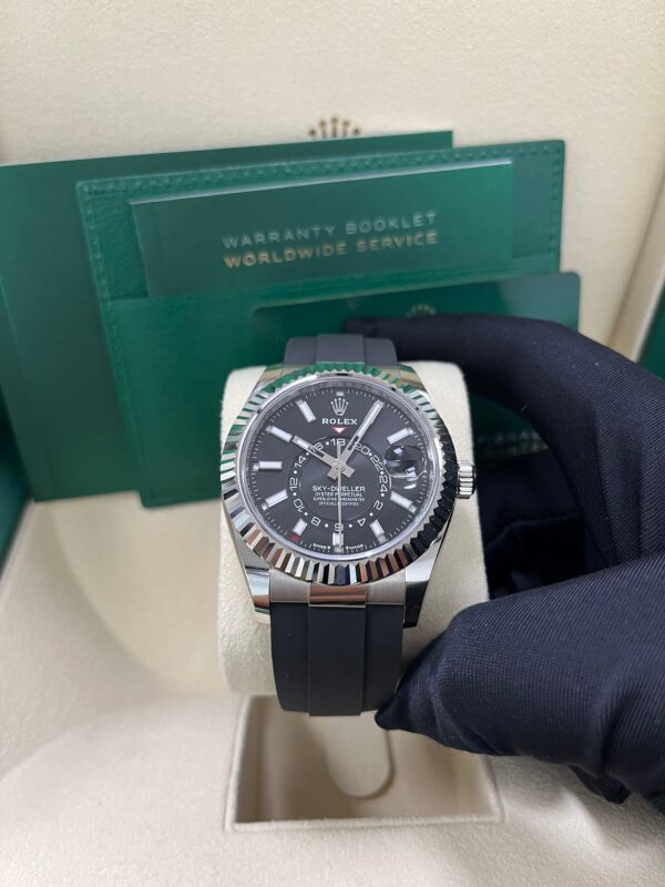 Rolex Sky-Dweller White Gold Fluted Bezel Black Index Dial Oysterflex Strap 336239 - Image 4