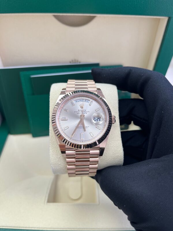 Rolex Day-Date 40 Fluted Bezel Sundust Baguette Diamond Dial President Bracelet 228235 - Image 5