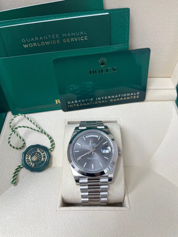 Rolex Day-Date 40mm Platinum/ Grey Dial Smooth Bezel Index Dial (Reference 228206) - Image 3