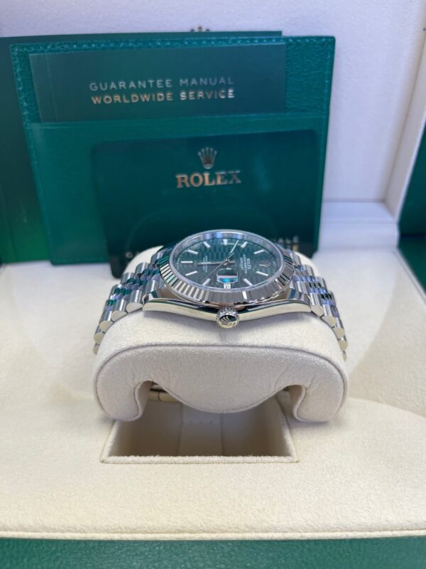 Rolex Datejust 41mm White Gold/Steel Mint Green Fluted Motif Index Fluted Bezel Jubilee Reference #126334 - Image 5