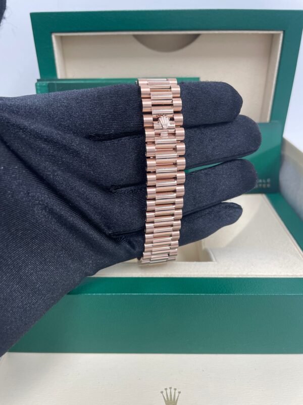 Rolex Everose Gold Day-Date 36 Watch - Fluted Bezel - White Roman Dial - President Bracelet Ref# 128235 - Image 4