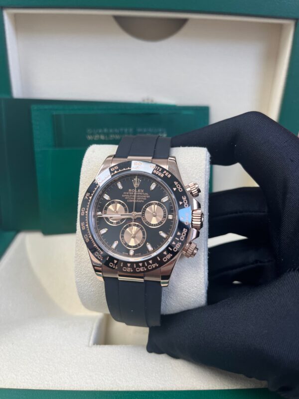Rolex Rose Gold Daytona 40 Watch - Black Index Dial - Black Oysterflex Strap Reference Reference #116515ln - Image 3