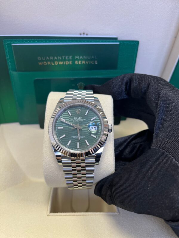 Rolex Datejust 41mm White Gold/Steel Mint Green Fluted Motif Index Fluted Bezel Jubilee Reference #126334 - Image 2