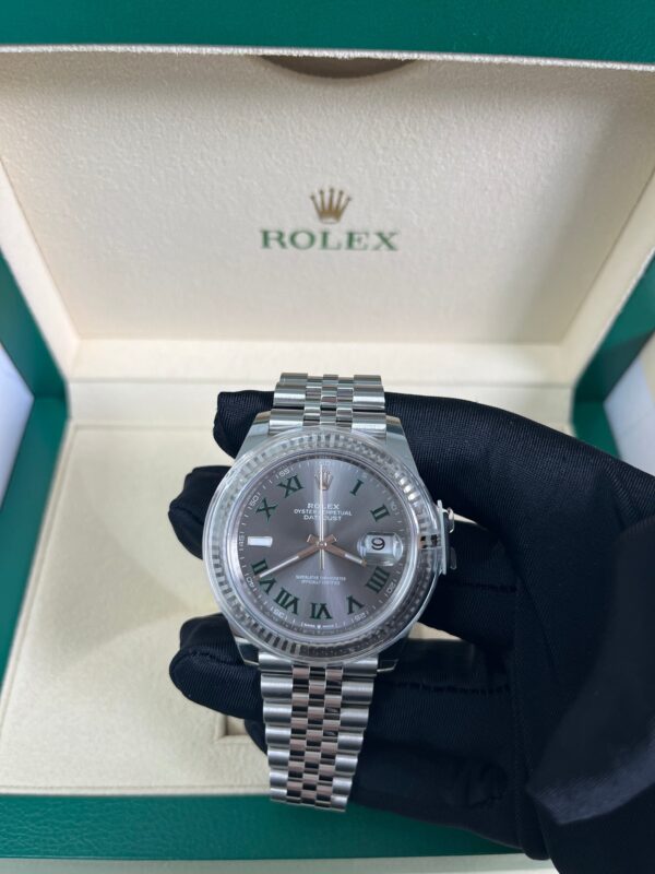 Rolex Datejust 41/ Two-Tone 18k White Gold & Steel/ Grey Slate Wimbledon Green Dial/ Fluted Bezel/ Jubilee Bracelet (Ref# 126334) - Image 9
