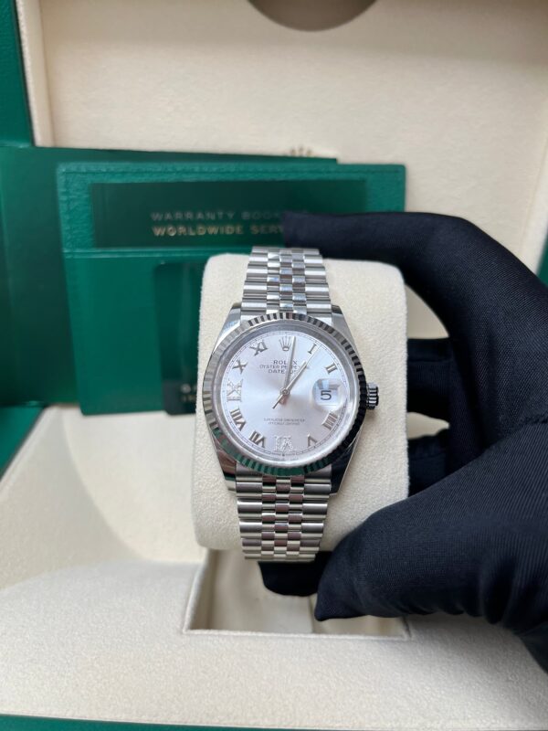 Rolex Datejust 36 Steel Datejust 36mm Fluted Bezel Silver Diamond Roman VI and IX Dial Jubilee 126234 - Image 9