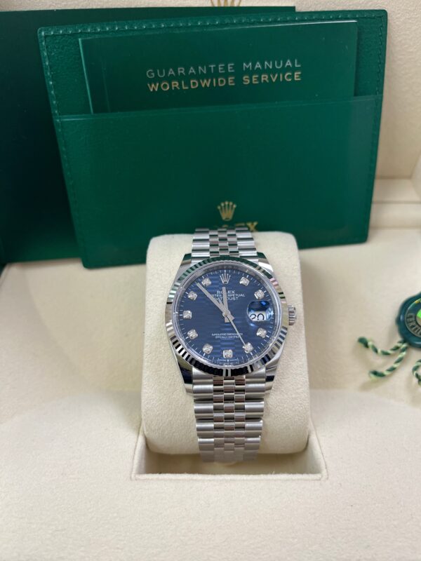 Rolex Datejust 36 Fluted Bezel Bright Blue Fluted Motif Diamond Dial Jubilee Bracelet 126234 - Image 4