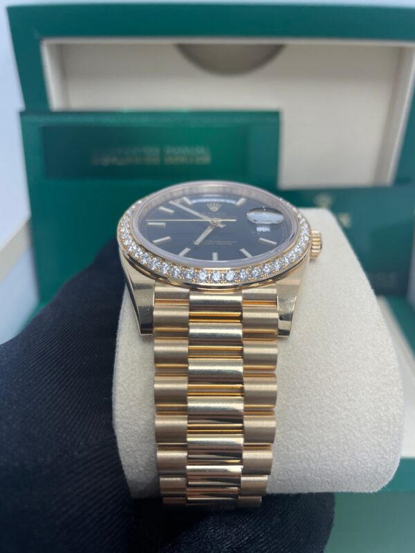 Rolex Day-Date 40 Yellow Gold - Black Diamond Dial - Diamond Bezel - President Bracelet (Ref# 228348RBR) - Image 6