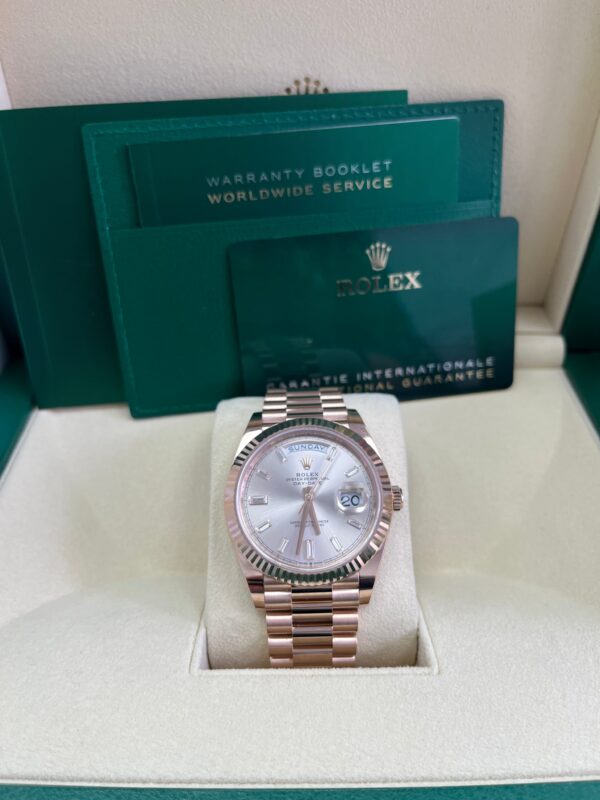 Rolex Day-Date 40 Fluted Bezel Sundust Baguette Diamond Dial President Bracelet 228235 - Image 8