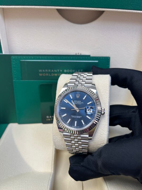 Rolex Datejust 41 White Gold and Steel Blue Index Jubilee Fluted Bezel (Ref#126334) - Image 4