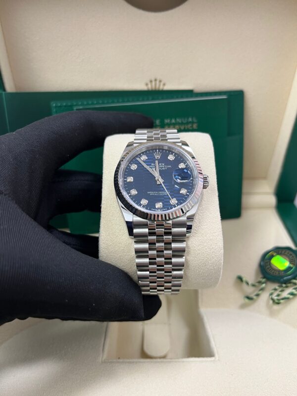 Rolex Datejust 36 Fluted Bezel Bright Blue Fluted Motif Diamond Dial Jubilee Bracelet 126234 - Image 8
