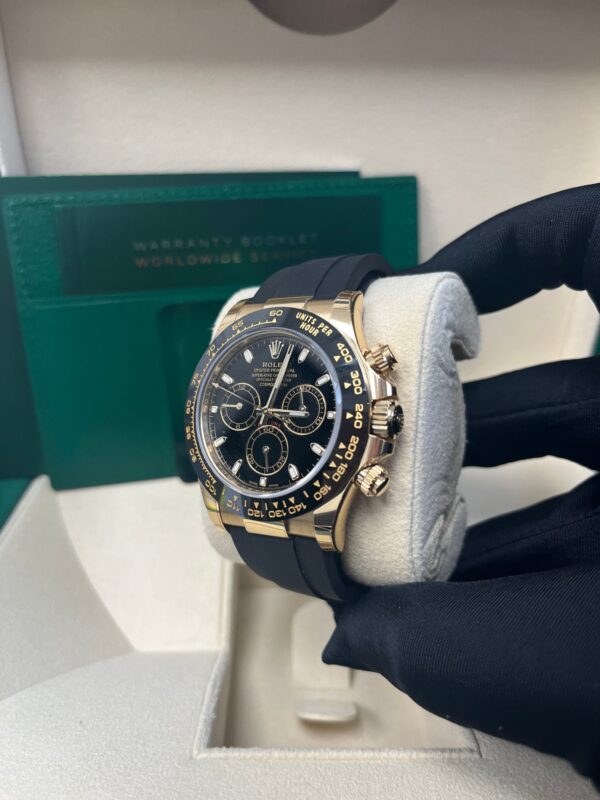 Rolex Daytona Yellow Gold Daytona 40 Watch - Black Index Dial - Black Oysterflex Strap 116518LN - Image 7