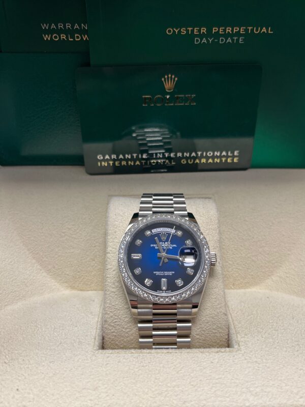 Rolex Day-Date 36/ Blue Ombre Dial/ Diamond Bezel/ White Gold President Bracelet (Ref # 128349RBR) - Image 3