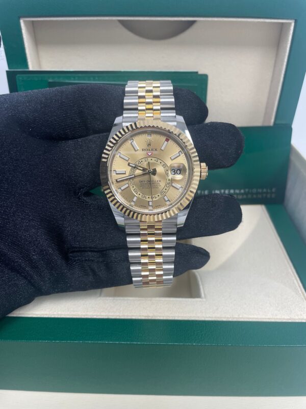 Rolex Sky-Dweller Two-Tone Stainless Steel - Yellow Gold Champagne Index Dial -Jubilee Bracelet (Ref# 326933) - Image 7