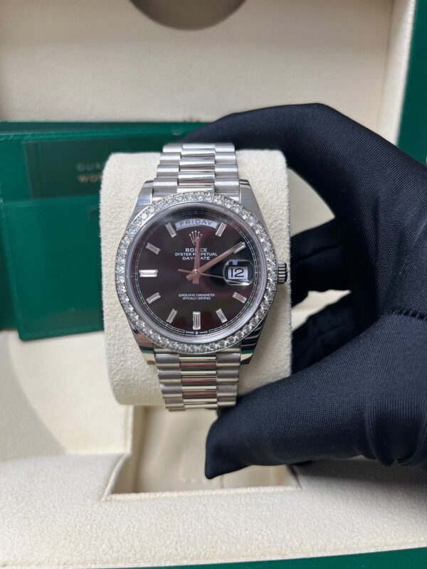 Rolex Day-Date 40 White Gold Day-Date 40 Watch - White Gold Bezel - Black Baguette Diamond Dial 228349RBR - Image 6