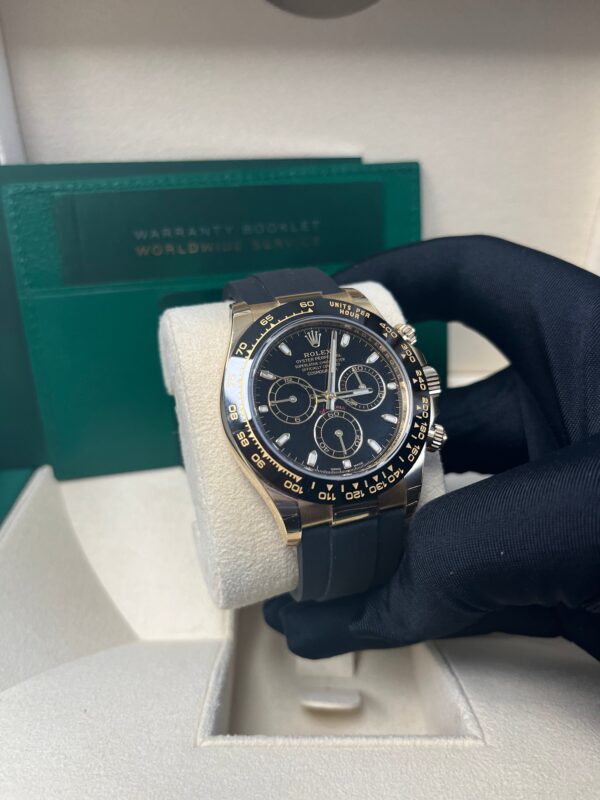 Rolex Daytona Yellow Gold Daytona 40 Watch - Black Index Dial - Black Oysterflex Strap 116518LN - Image 8