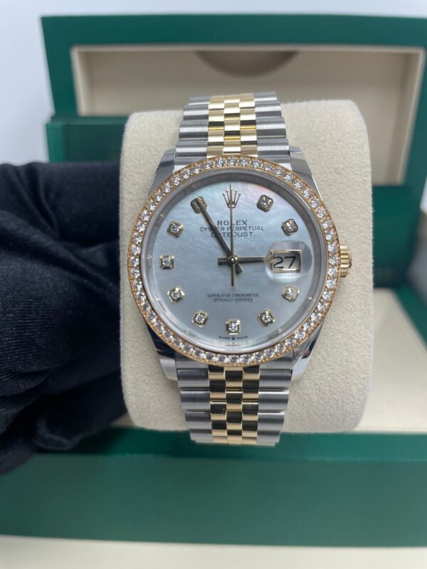 Rolex Rolesor Datejust 36 Watch - Yellow Diamond Bezel - White Mother-Of-Pearl Jubilee Ref 126283RBR - Image 6