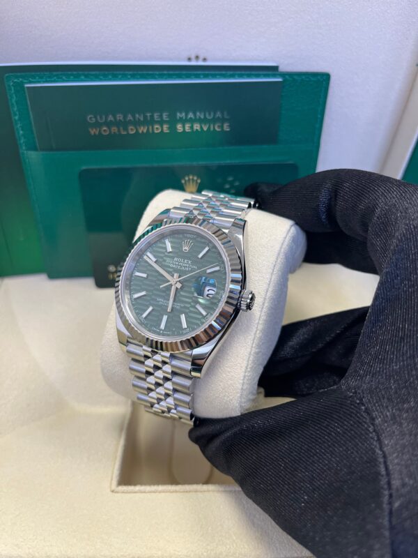 Rolex Datejust 41mm White Gold/Steel Mint Green Fluted Motif Index Fluted Bezel Jubilee Reference #126334 - Image 11