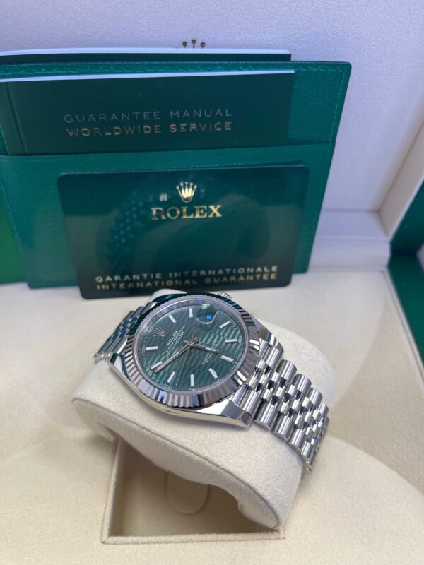Rolex Datejust 41mm White Gold/Steel Mint Green Fluted Motif Index Fluted Bezel Jubilee Reference #126334 - Image 8
