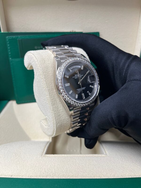 Rolex Day-Date 40 White Gold Day-Date 40 Watch - White Gold Bezel - Black Baguette Diamond Dial 228349RBR - Image 11