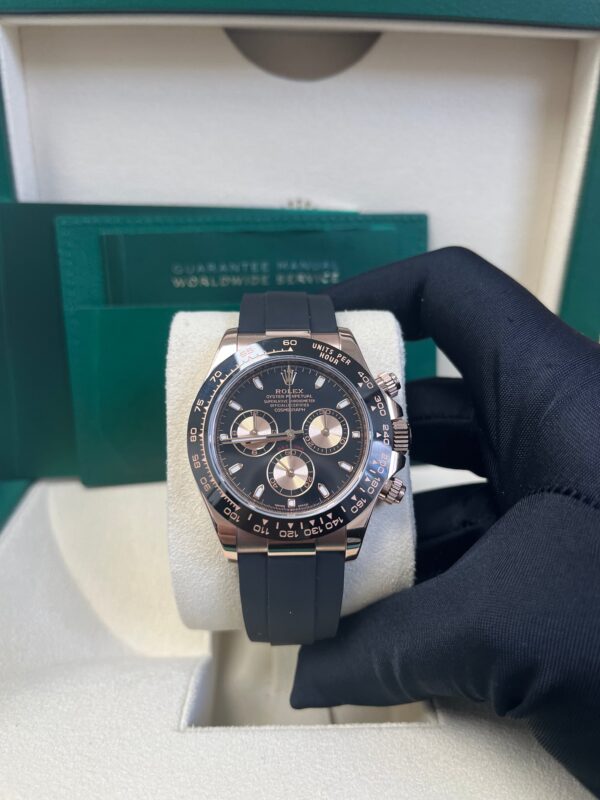 Rolex Rose Gold Daytona 40 Watch - Black Index Dial - Black Oysterflex Strap Reference Reference #116515ln - Image 7