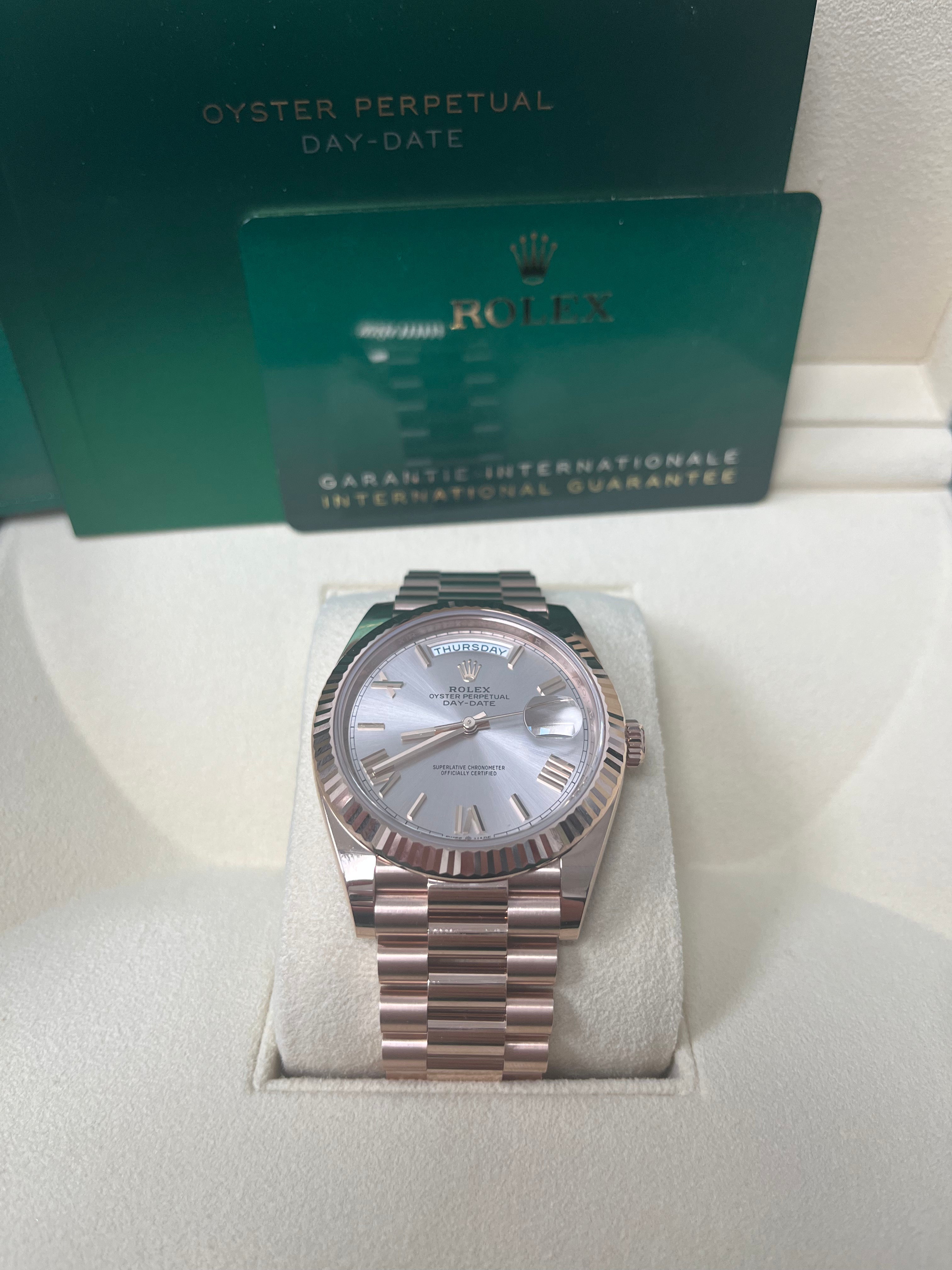 Rolex Day-Date 40 Rose Gold Sundust Roman Dial Fluted Bezel (Ref # 228235) - Image 6