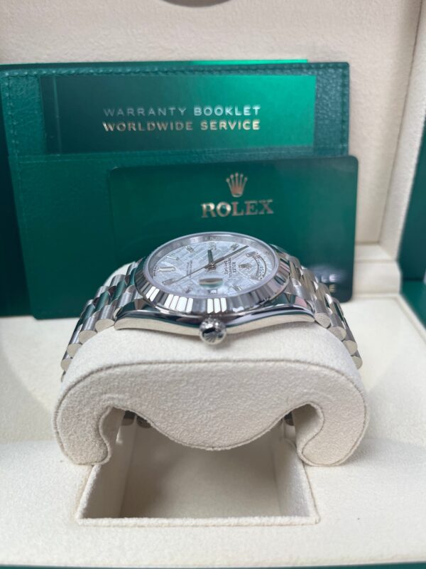 Rolex Day-Date 40mm Meteorite Baguette Dial White Gold Fluted Bezel Reference # 228239 - Image 8
