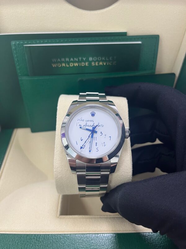 Rolex Steel Milgauss Watch Green Crystal - 116400GV Custom Mad in time Dial - Image 3