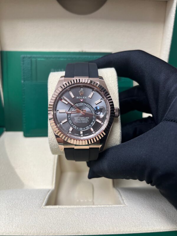 Rolex Sky-Dweller Rose Gold 42mm - Dark Rhodium Dial - Oysterflex (Ref# 326235) - Image 9