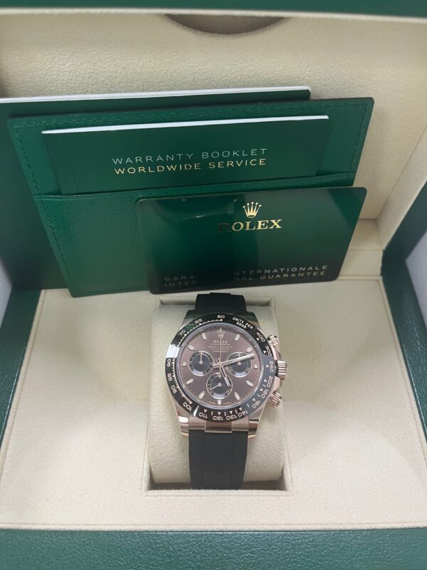 Rolex Daytona Everose Gold Cosmograph 40 Watch - Chocolate Index Dial - Black Oysterflex Strap (Ref# 116515LN) - Image 4