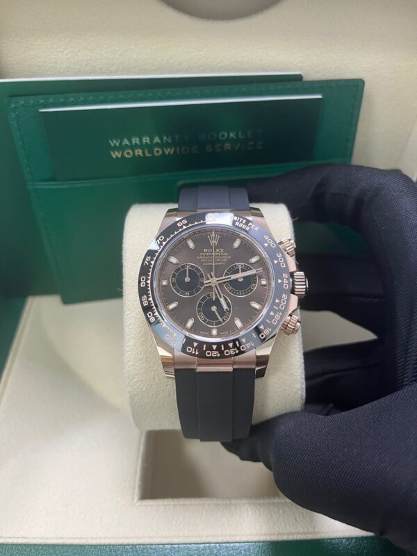 Rolex Daytona Everose Gold Cosmograph 40 Watch - Chocolate Index Dial - Black Oysterflex Strap (Ref# 116515LN) - Image 7