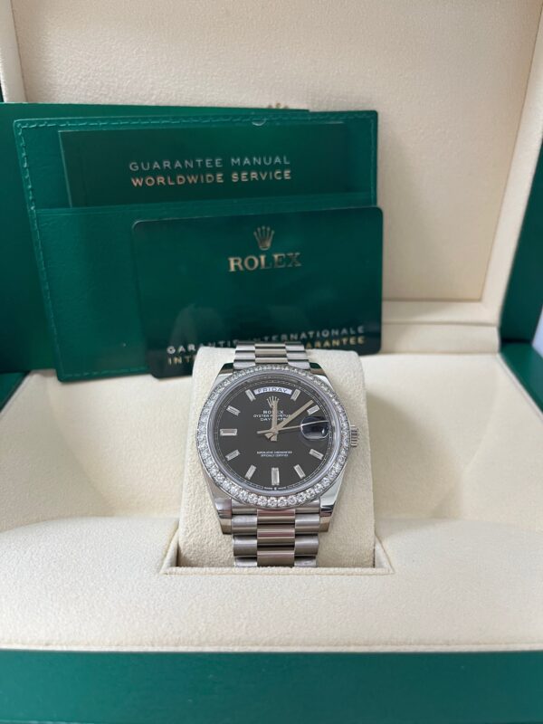 Rolex Day-Date 40 White Gold Day-Date 40 Watch - White Gold Bezel - Black Baguette Diamond Dial 228349RBR - Image 4