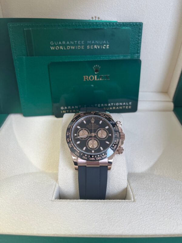 Rolex Rose Gold Daytona 40 Watch - Black Index Dial - Black Oysterflex Strap Reference Reference #116515ln - Image 2