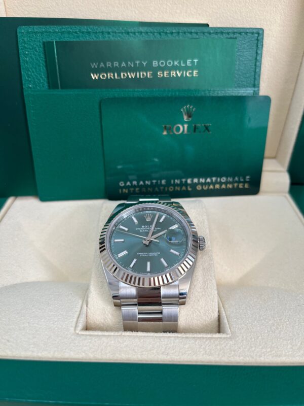 Rolex Datejust Oyster 41 mm Oystersteel Mint Green Dial Fluted Bezel Oyster Bracelet (Reference # 126334) - Image 2