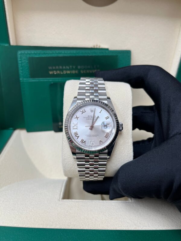 Rolex Datejust 36 Steel Datejust 36mm Fluted Bezel Silver Diamond Roman VI and IX Dial Jubilee 126234 - Image 3