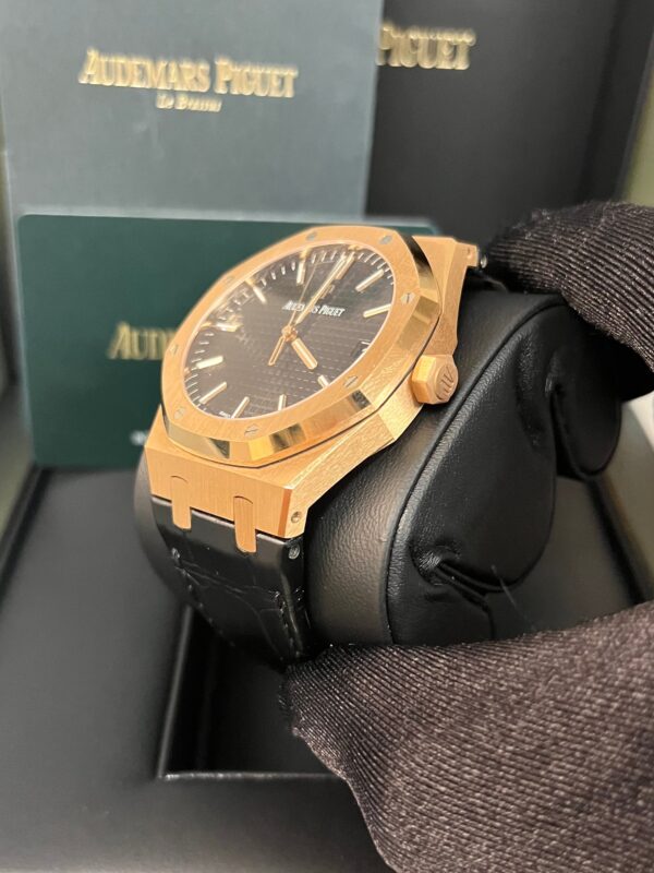 Audemars Piguet Royal Oak Selfwinding/ Rose Gold/ Black Dial/ Black Leather Strap (Ref#15500OR.OO.D002CR.01) - Image 10