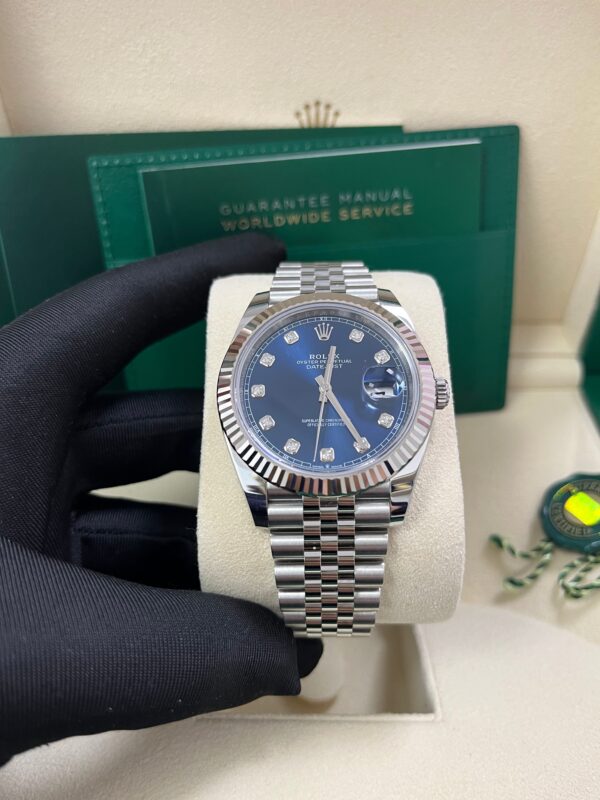 Rolex Datejust 41 Fluted Bezel Blue Diamond Dial Jubilee Bracelet 126334 - Image 11